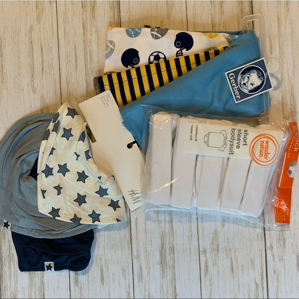 Newborn Set-Burping Cloths, Bibs, Bodysuit | F3
